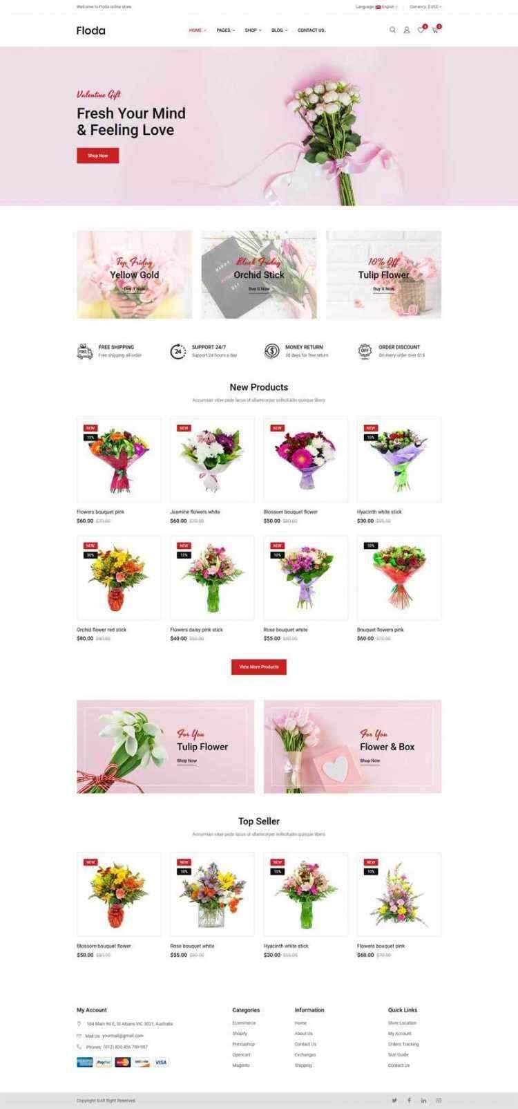 Bootstrap红色精美响应式鲜花花店电商网站 - 项目资源网