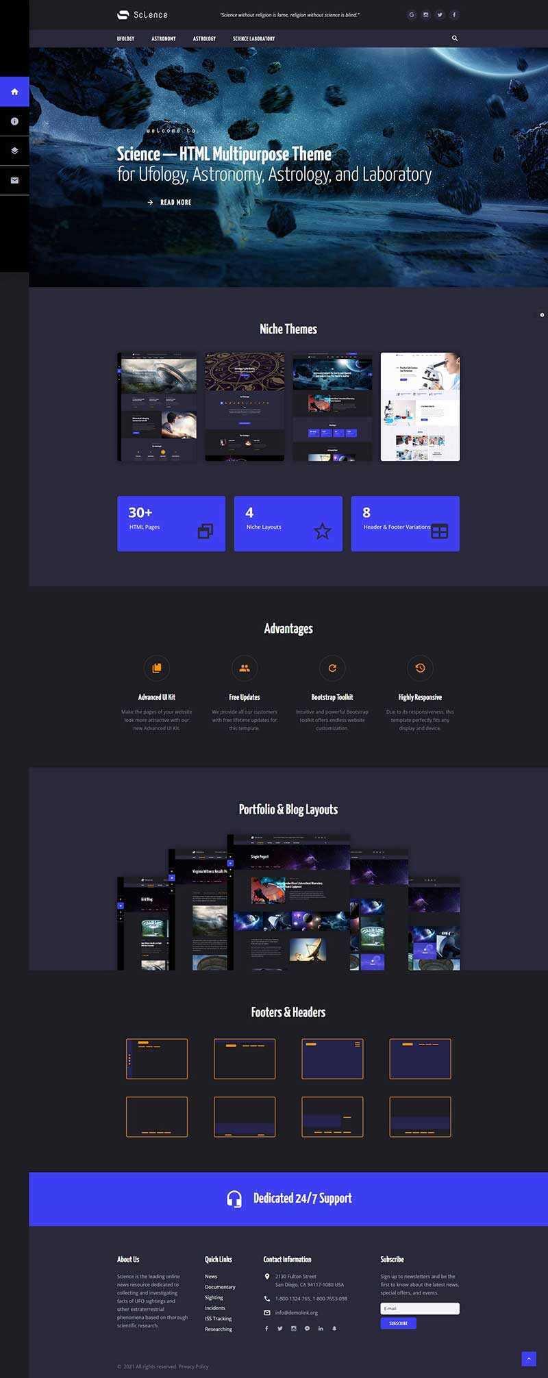 深色星空宇宙天文类多用途网站HTML模板 - 项目资源网