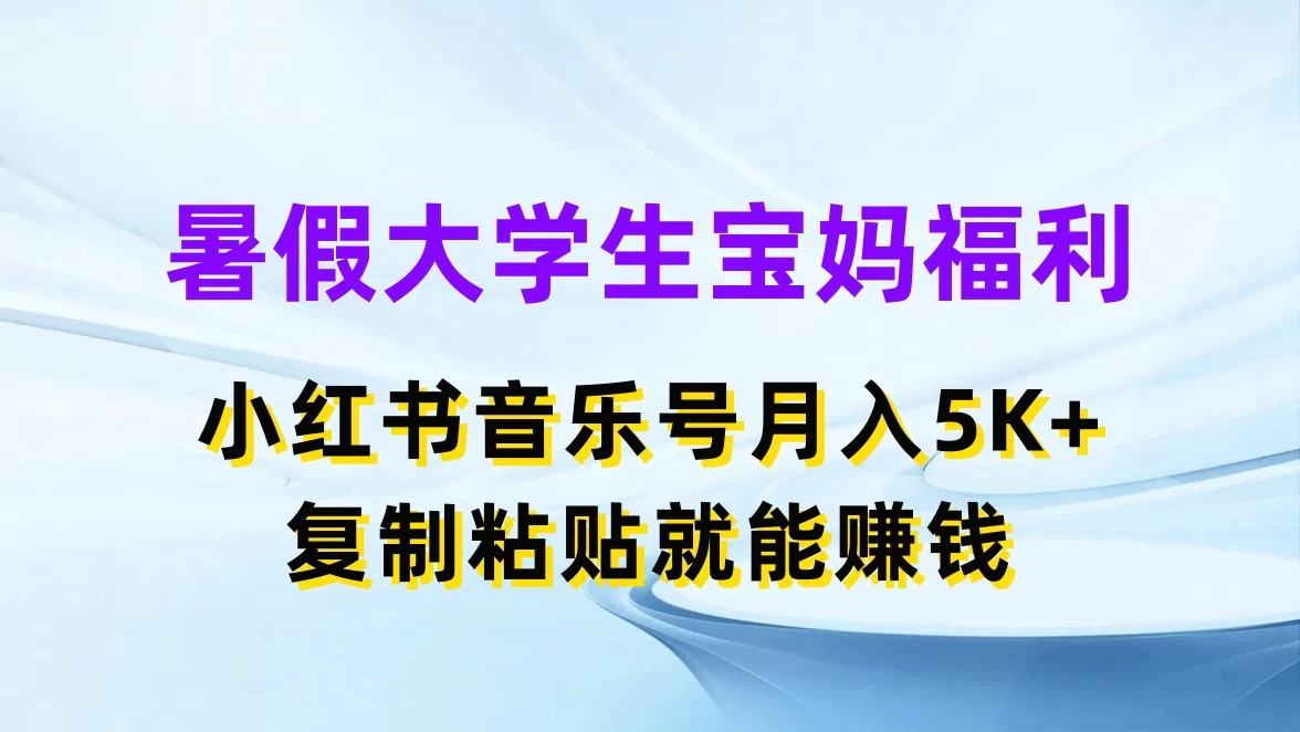 暑假大学生宝妈福利，小红书音乐号月入5K+，简单复制粘贴就能赚收益 - 项目资源网