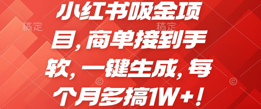 小红书吸金项目，商单接到手软，一键生成，每个月多搞1W+ - 项目资源网