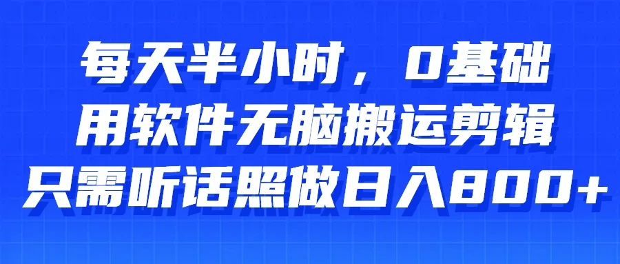 每天半小时，0基础用软件无脑搬运剪辑，只需听话照做日入800+ - 项目资源网