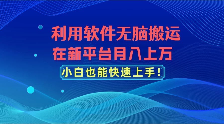 利用软件无脑搬运，在新平台月入上万，小白也能快速上手 - 项目资源网