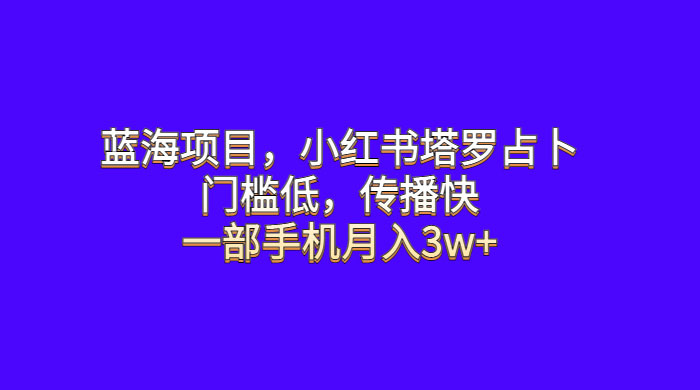 蓝海项目，小红书塔罗占卜：门槛低，传播快，一部手机月入五位数 - 项目资源网