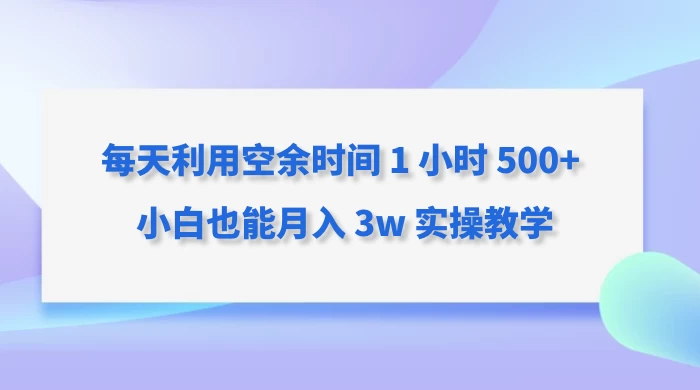每天利用空余时间 1 小时 500+ 小白也能月入 3w 实操教学 - 项目资源网