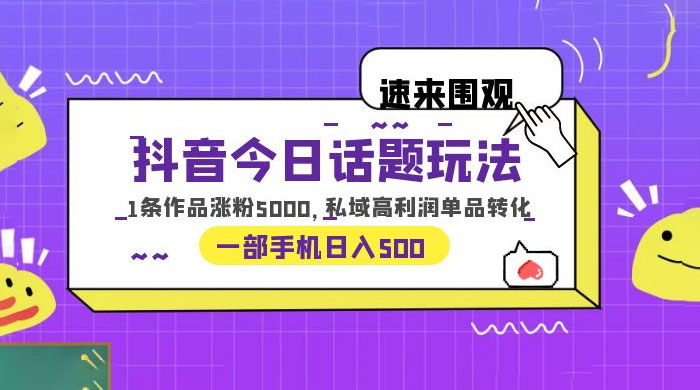 抖音今日话题玩法：单条作品涨粉上千，私域高利润单品转化 - 项目资源网